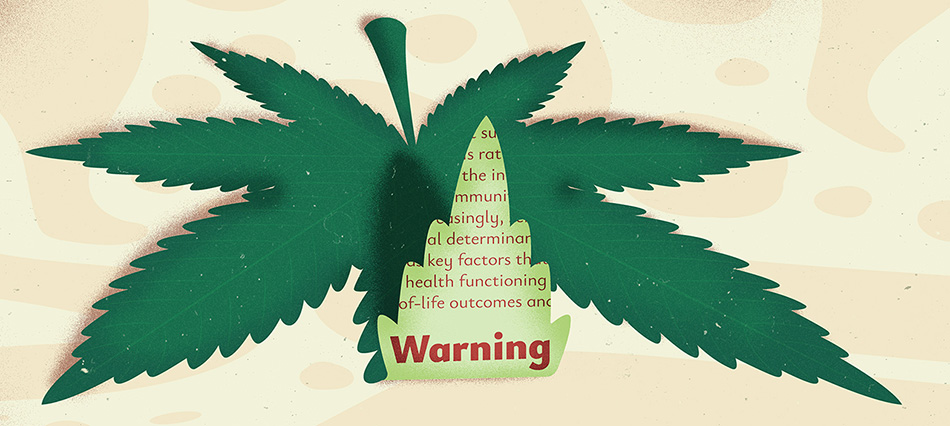 cannabis leaf with warning on it